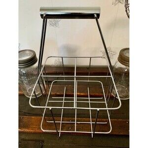 Authentic 1950s Chrome / Iron Wire Milk Bottle Mason Jar Holder Carrier Vintage